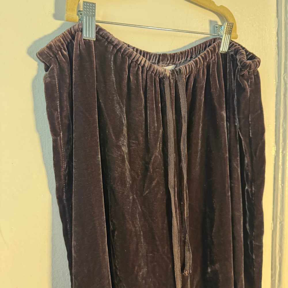 Cabi Silk Velvet Wide Leg Pants Chocolate Brown Drawstring L Quiet Luxury Comfy - Picture 6 of 10